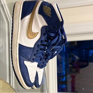 Nike Jordan Blue and White Sneakers with Gold Details